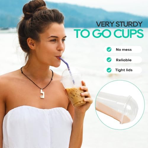 JOLLY PARTY 100 PACK 12 oz Clear Disposable Plastic Cups with Dome Lids