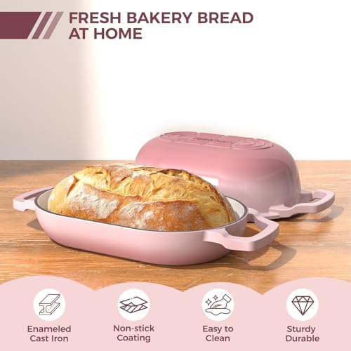 Wildone Enameled Cast Iron Dutch Oven Pot with Lid, Oval Bread Oven