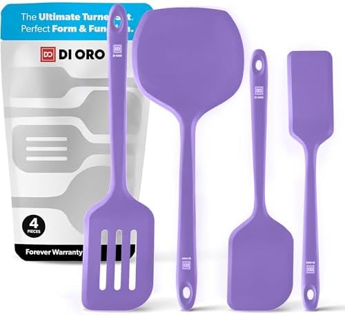 DI ORO Silicone Turner Spatula Set - 600F Heat Resistant, 4-Pc Lavender