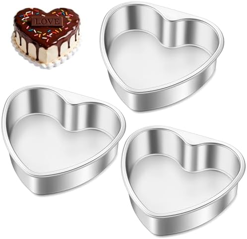 TeamFar Heart Cake Pan Set of 3, 6 Inch Stainless Steel Cake Pans