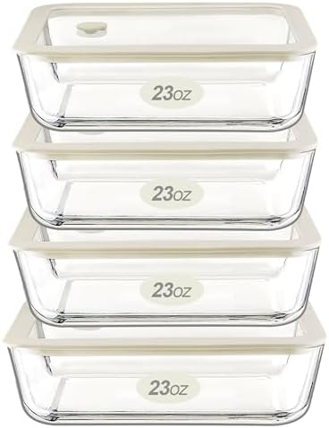 Urban Green Glass Food Container Set with Glass Lid, 4 Pack, Food Storage Containers Set, Airtight, LeakProof, 100% Plastic Free, Meal Prep Containers (White Color)