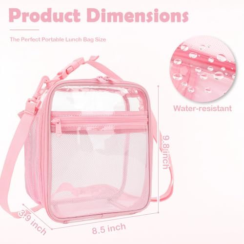 FlowFly Kids Lunch box Insulated Soft Bag Mini Cooler Back to School Thermal Meal Tote Kit for Girls, Boys, PinkClear