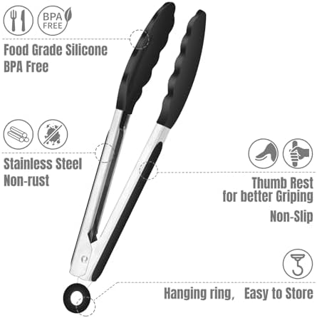 HOTEC Small Silicone Kitchen Tongs 7-Inch Mini Serving Tongs, Set of 3