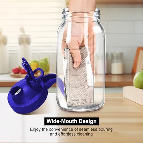 64oz Glass Pitcher with Lid, 2 Quart Mason Jar Pitcher with Spout