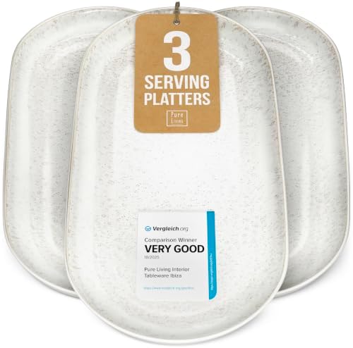 Large Serving Platters Set of 3, 15" Oval Stoneware Serving Plates for Food