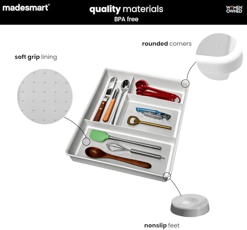 madesmart Classic 4 Compartment Drawer Organizer, White