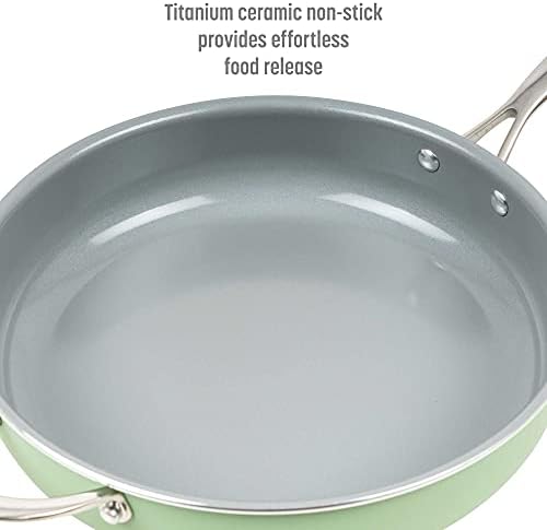 Goodful Ceramic Nonstick Deep Saute Pan with Lid, Dishwasher Safe Pots and Pans, Comfort Grip Stainless Steel Handle, Skillet Frying Pan Made without PFOA, 4-Quart, Green