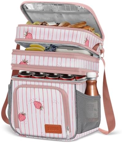 ZRSUN Insulated Lunch Bag for Women Men, Reusable 3 Layers Lunch Box Women, Expandable Reusable Water-resistant Lunch Box for Work Travel Office Picnic Hiking (Pink)