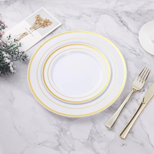 BESTVIP 100PCS Gold Plastic Plate, Disposable Party Plates