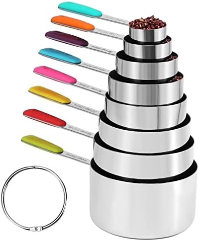 Bopei 8-Pcs Stainless Steel Measuring Cups Set, Colorful Handles