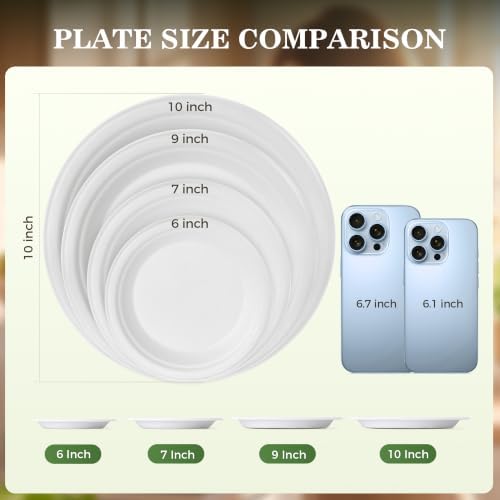 BESTVIP 10 Inch Compostable Sugarcane Paper Plates, White,100 Pack