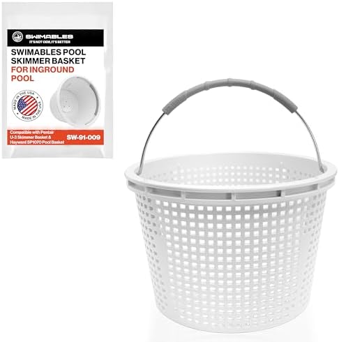 Swimables 8" Pool Skimmer Basket for Inground Pools - Compatible with Pentair U-3 Skimmer Basket 08650-0007 & Hayward SP1070, SPX1070E Pool Basket with Built-in Brass Weight, Handle & Rubber Grip