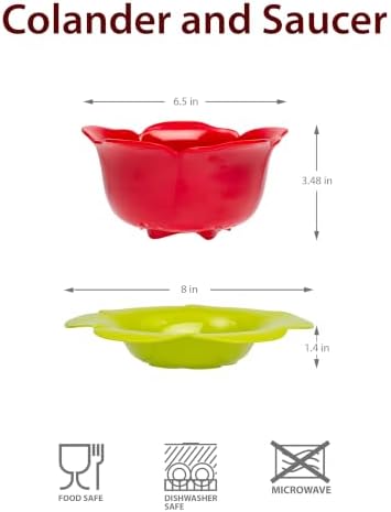 bzyoo 4 PC Drain & Serve Berry Rose Shape Bowl Set Colander w/Saucer Plate