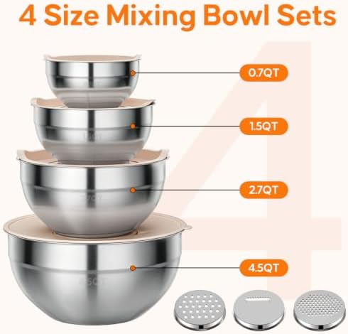 Stainless Steel Mixing Bowls with Lids Set, 4 Pack Cooking Bowls