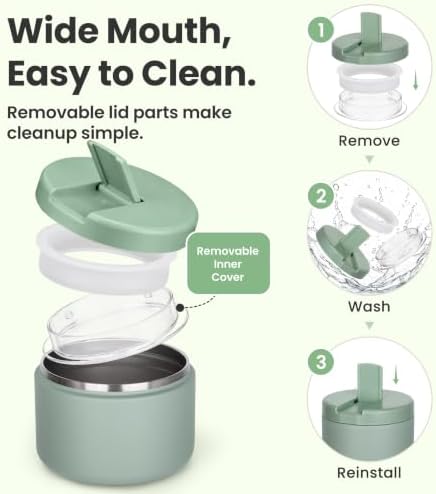 Pawtong 12oz Insulated Vacuum Food Jar with Buckle Lid Wide Mouth Soup Thermo for Hot Food Kids Leakproof Stainless Steel Lunch Container