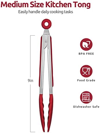 U-Taste Kitchen Tong for Cooking, 480ºF Heat-Resistant Silicone, 9in/Red