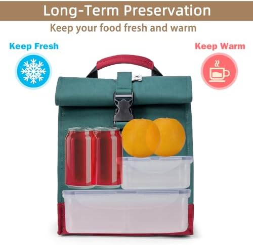 SUNNY BIRD Insulated Lunch Bag Rolltop Lunch Box (Green)