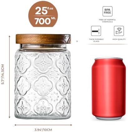 Glass Storage Containers With Lids, Glass Jars With Lids, 24oz, Set Of 3