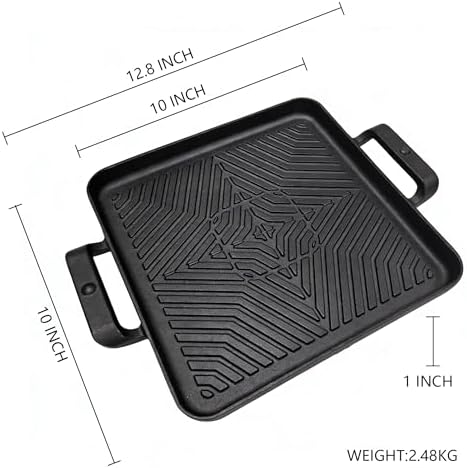 Cast Iron Grill Pan, Skillet Steak Pan (10 inch)