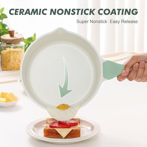 SENSARTE Ceramic Nonstick Saucepan with Double Pouring Spout, 3QT, Green