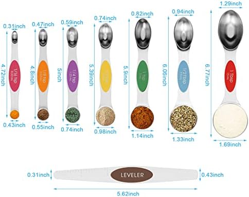 Aovchei 8 pcs Multi-Color Magnetic Measuring Spoons Set