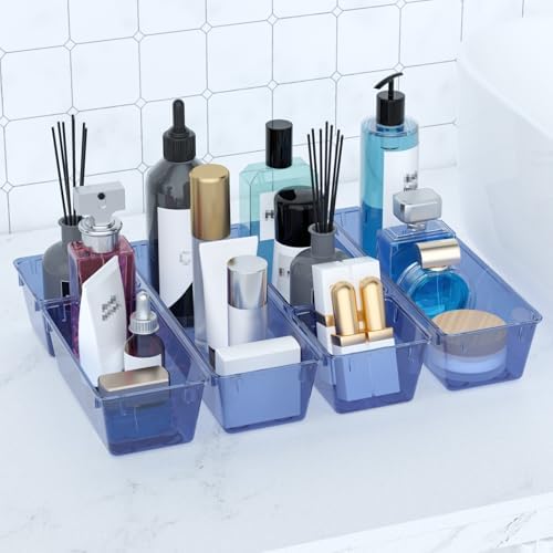 9 Pack Clear Drawer Organizer Set, Drawer Storage Trays, Storage Bins