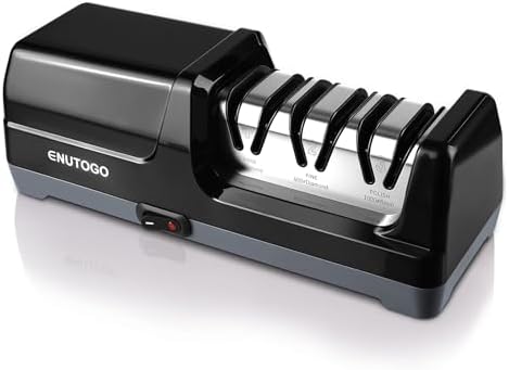 Enutogo Knife Sharpener, 3-Stage Electric Knife Sharpener for Kitchen Knives, 100% Diamond Abrasive with Quick Sharpening & Polishing, Professional Sharpening Tool with Metal Dust Collection Box