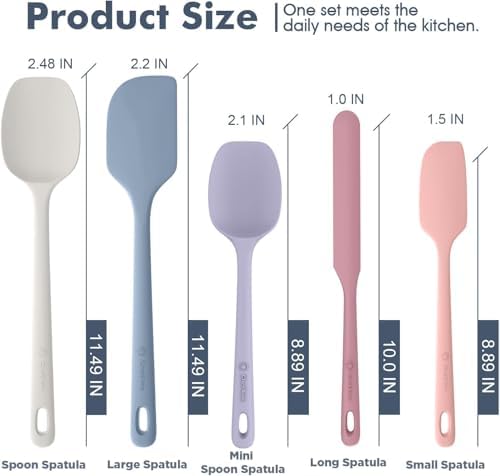 ChefAide 5 Pieces Silicone Spatulas Set, Heat Resistant Rubber Spatula