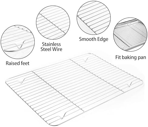 Stainless Steel Baking Sheet Tray Cooling Rack with Silicone Baking Mat Set, Cookie Pan with Cooling Rack, Set of 9 (3 Sheets + 3 Racks + 3 Mats), 10/12/16 Inch, Easy Clean (Pack of 2)