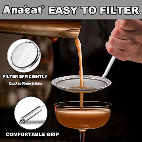Anaeat 4" Stainless Steel Fat Skimmer Spoon - Professional Kitchen Fine Mesh Food Strainer and Hot Pot Skimmer with Long Handle for Skimming, Cooking, Frying, Grease, Gravy and Foam Diameter