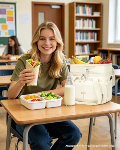 Pritent Lunch Box for Men Women Double Decker Insulated Lunch Bag for men
