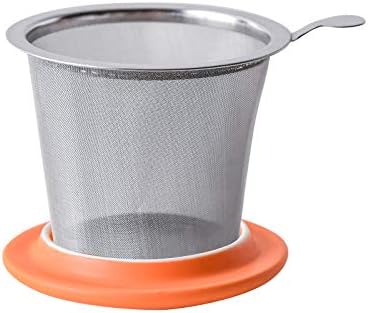 Yundu 12 OZ Matte Orange Ceramics Teacup with Infuser and Lid, Mug with Lid for Steeping - Stainless Steel Infuser for Loose Leaf Tea, Home Office Gift for Tea Lovers