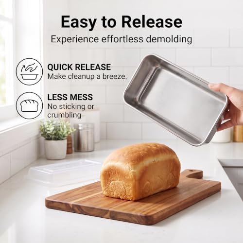 LIANYU 9 x 5 Inch Loaf Pan with Lid, Stainless Steel Bread Pan, Set of 1