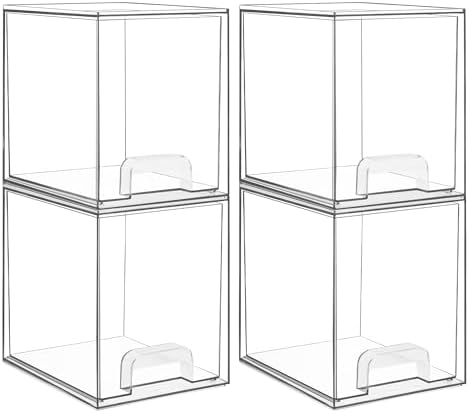 Vtopmart Clear Stackable Storage Drawers, 4 Pack Tall Plastic Organizers