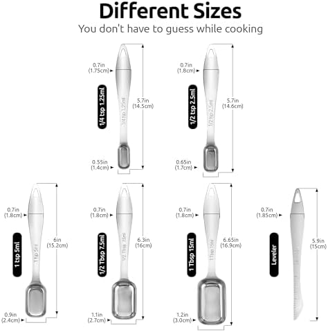 U-Taste Narrow Square Measuring Spoons, Metal Measure Set of 6 with Leveler