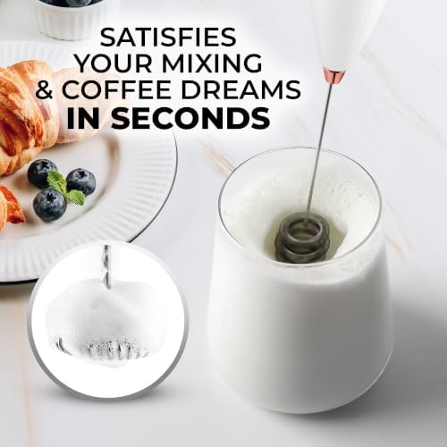 Zulay Kitchen Powerful Milk Frother Wand With Duracell Batteries - Ultra Fast Handheld Drink Mixer - Electric Whisk Foam Maker for Coffee, Lattes, Cappuccino & Matcha - Triple Whisk - Black