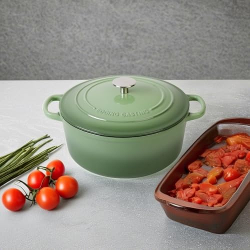 EDGING CASTING Enameled Dutch Ovens Cast Iron Dutch Oven Pot with Lid for Bread Baking, Cook, Dual Handle, 7 Quart, Pistachio Green