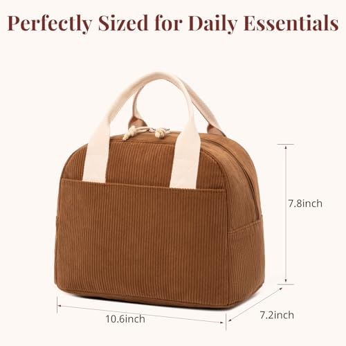 LOVELYWIND Lunch Box for Women Men, Brown Corduroy Insulated Lunch Bag