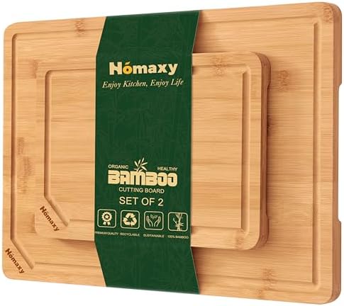 Homaxy Organic Bamboo Cutting Boards Set for Kitchen Set of 2