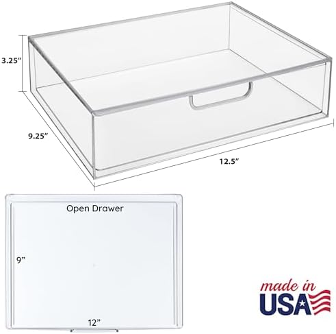 STORi STAX Plastic Stackable Organizer Drawer in Clear | 12.5-inches Wide | Organize Office Desk Accessories and Sort Letter-Size Paper | Made in USA