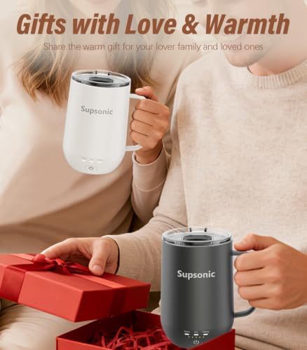 Supsonic - 16oz Self Heating Coffee Mug, Smart Heated Coffee Mug Faster Direct-Contact Heating Up to 149°F, Coffee Mug Warmer Set with Auto Shut-Off - Gifts for Men Women | S2