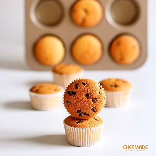 CHEFMADE Muffin Cake Pan, 12-Cavity Non-Stick Cupcake Pan Bakeware for Oven Baking (Champagne Gold)