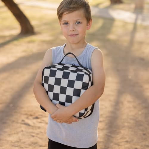 Tiny Twinkle Insulated Lunch Box for Girls and Boys | Durable and Reusable for School & Travel | Ages 3 and Up | Waterproof and Easy to Clean | PFAs and BPA Free（Black Checkers）