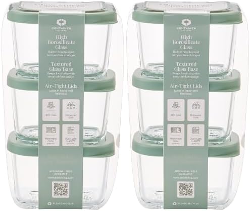 DURA LIVING Glass Food Storage Containers with Lids — 12 Piece — 10.5 oz Glass with BPA-Free Leak Resistant Stackable Lids — Microwave, Oven & Dishwasher Safe — Ideal for Meal Prep & More - Soft Sage
