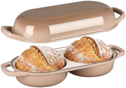 EDGING CASTING Enameled Cast Iron Double Bread Dutch Oven, Mocha