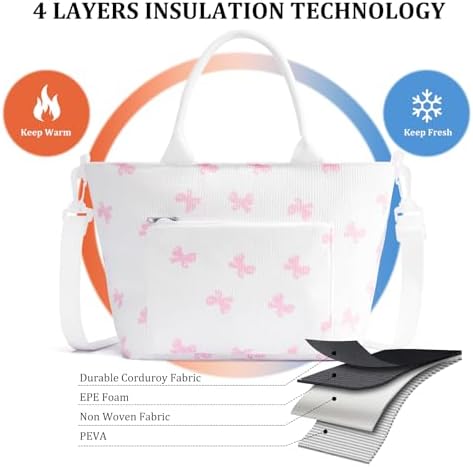 Lunch Bag for Women Adult Large Insulated Lunch Box Girl Cute Corduroy Lunch Tote Bags Reusable Leakproof Cooler Work Picnic