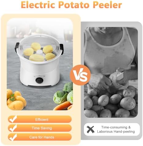 Electric Potato Peeler 85W One-button Automatic Potato Peelers 1.76Lbs Capacity 2-minute Peeling Rotating Fruit Vegetable Peeler with Visible Cover for Kitchen Restaurants (1.76Lbs Capacity)