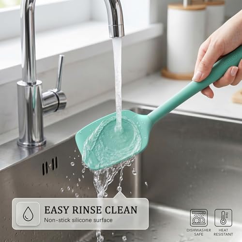 Coukre Silicone Spatula Set of 7, BPA Free Food Grade Silicone Cooking Utensils, Heat Resistant Kitchen Tools for Nonstick Cookware, Dishwasher Safe Spatulas for Cooking and Baking（7,PureAquaGreen）