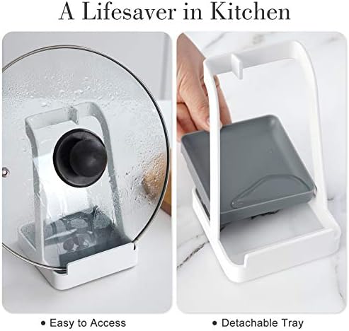 NiHome Versatile Pot Lid Ladle Holder Multipurpose Spatula Pad Book Cutting Board Spoon Rest Kitchen Utensils Drip Tray Washable Durable Stable Tack-Free Installation (White)