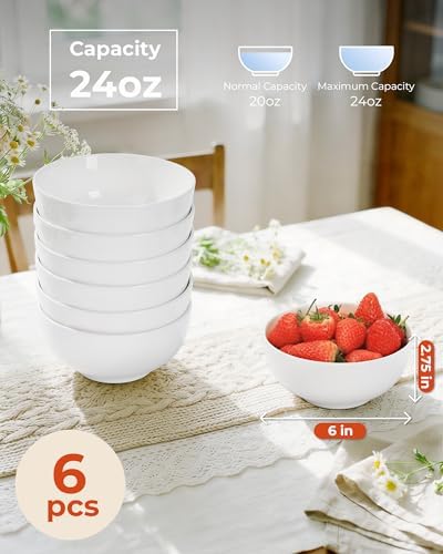 Quatish Cereal Bowls Set of 6, 24 OZ Soup Bowl, Durable Ceramic Bowls